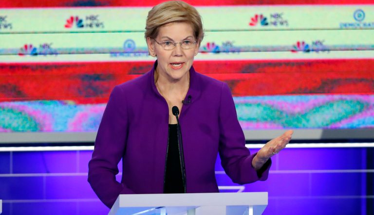Democratic presidential candidate Sen. Elizabeth Warren, D-Mass., speaks during a Democratic primary debate hosted by NBC News at the Adrienne Arsht Center for the Performing Art, Wednesday, June 26, 2019, in Miami. 