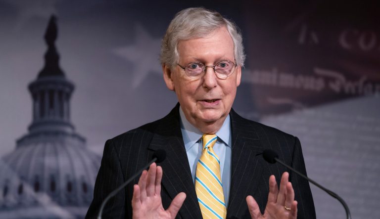 Senate Majority Leader Mitch McConnell, R-Ky., holds a news conference ahead of the Fourth of July break, at the Capitol in Washington, Thursday, June 27, 2019. 