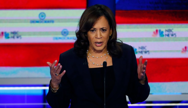 Democratic presidential candidate Sen. Kamala Harris, D-Calif., speaks during the Democratic primary debate hosted by NBC News at the Adrienne Arsht Center for the Performing Arts in Miami.