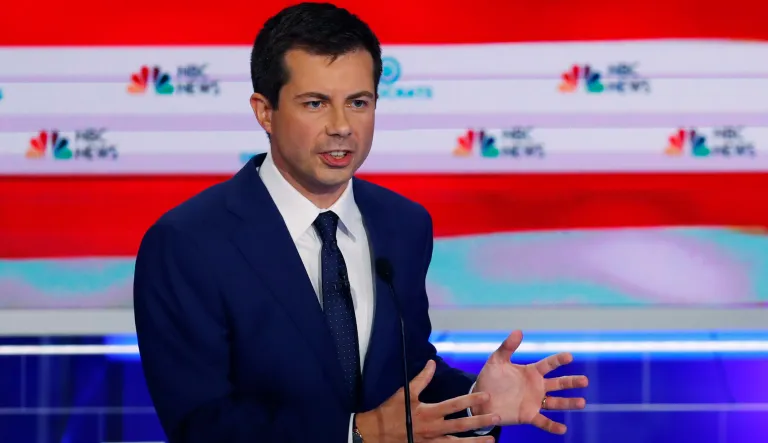 Democratic presidential candidate South Bend Mayor Pete Buttigieg speaks during the Democratic primary debate hosted by NBC News at the Adrienne Arsht Center for the Performing Arts, Thursday, June 27, 2019, in Miami. 