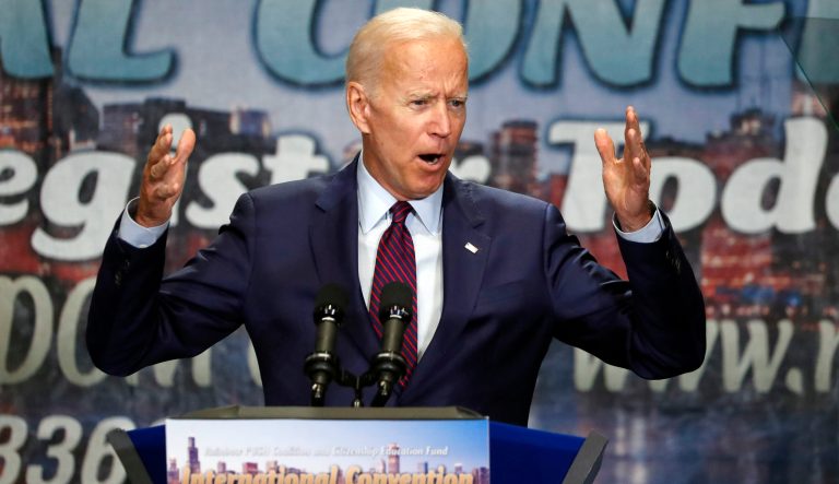 Democratic presidential candidate former Vice President Joe Biden addresses the Rainbow PUSH Coalition Annual International Convention Friday, June 28, 2019, in Chicago. 