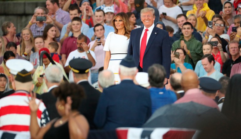 President Trump and first lady Melania Trump arrive for an Independence Day celebration in Washington.
