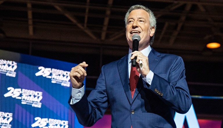 Democratic presidential candidate New York City Mayor Bill de Blasio speaks at the 2019 Essence Festival in New Orleans.