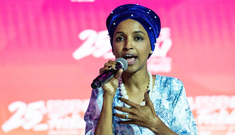 Rep. Ilhan Omar, D-Minnesota, speaks.