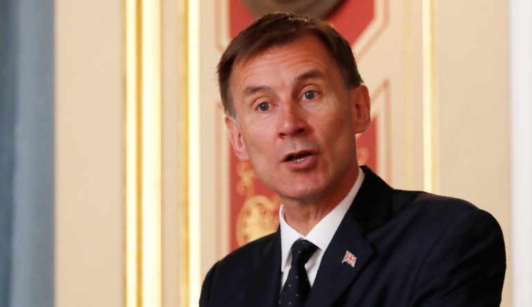 Britain's Foreign Secretary Jeremy Hunt speaks at a press conference in London.