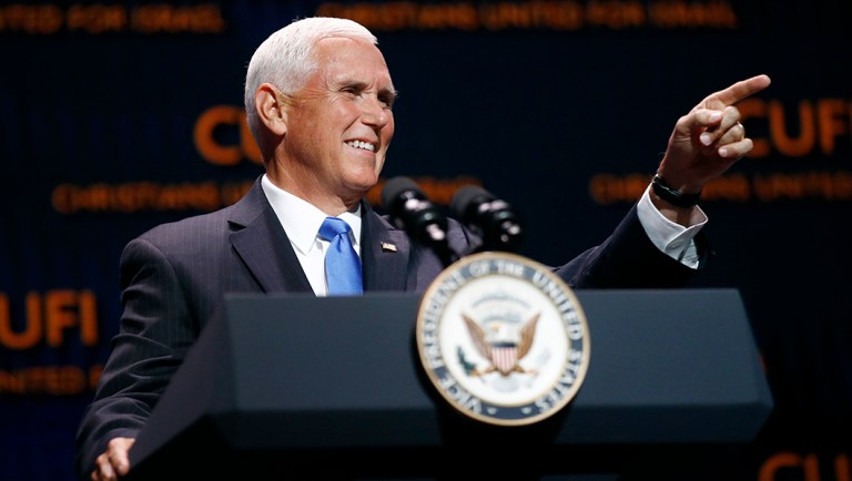Vice President Mike Pence speaks at the Christians United for Israel's annual summit, Monday, July 8, 2019, in Washington. (AP Photo/Patrick Semansky)