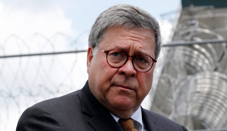 Attorney General William Barr speaks to reporters after touring the Edgefield Federal Correctional Institution Monday, July 8, 2019, in Edgefield, S.C. 