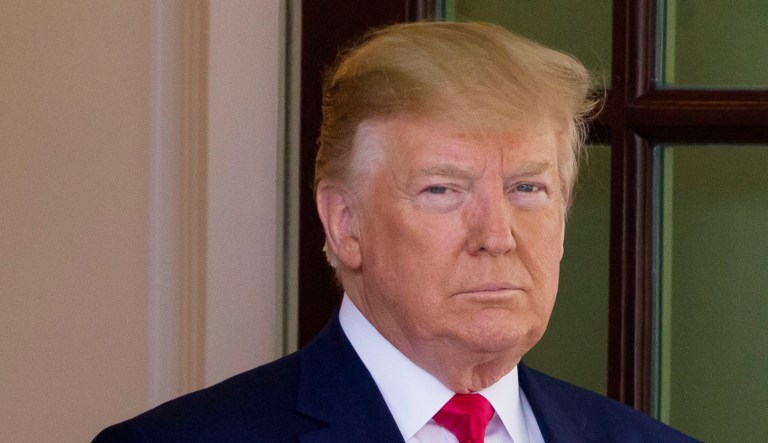 President Trump stands at the White House.