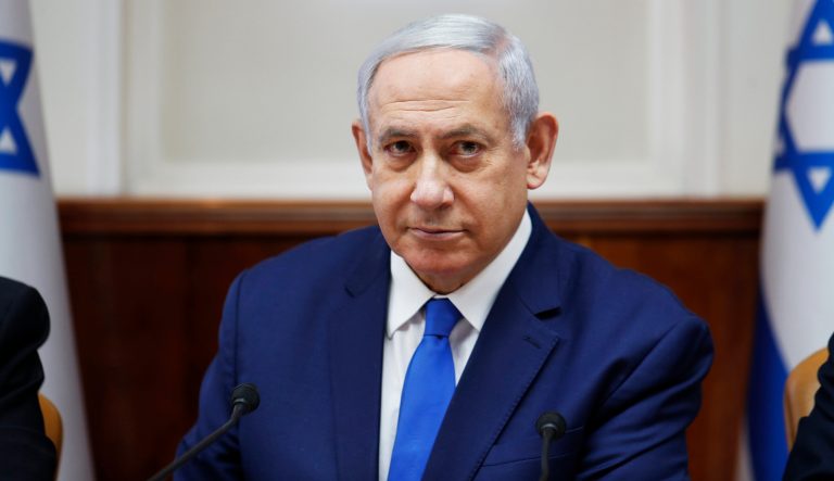 Israel's Prime Minister Benjamin Netanyahu attends the weekly cabinet meeting in Jerusalem, Sunday, July 14, 2019. 