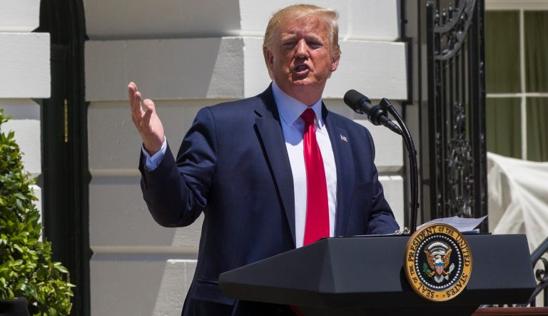 President Donald Trump speaks during a Made in America showcase on the South Lawn of the White House, Monday, July 15, 2019, in Washington. 