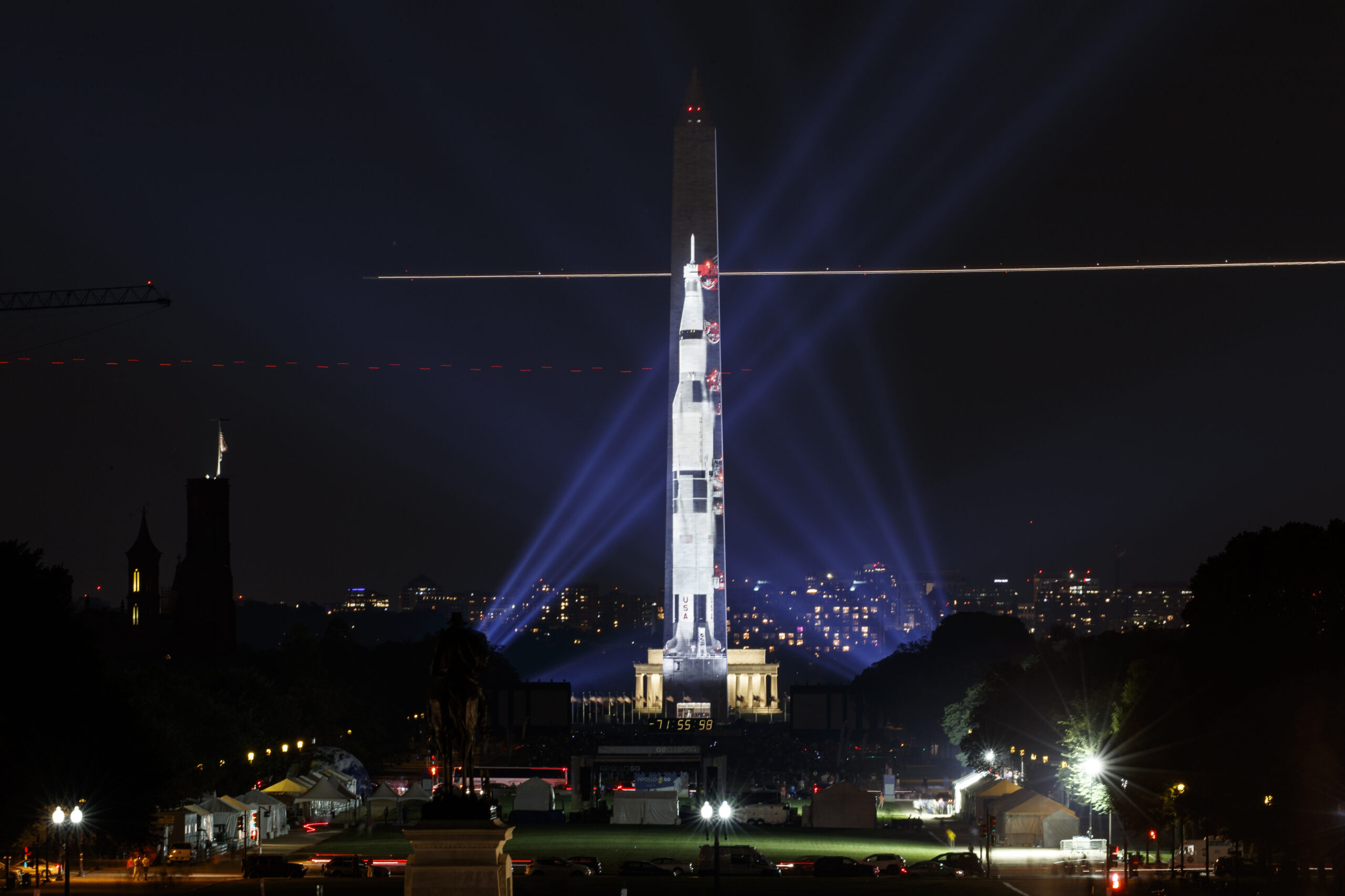 Simulated Apollo 11 launch on Washington Memorial commemorates 50th anniversary of moon landing