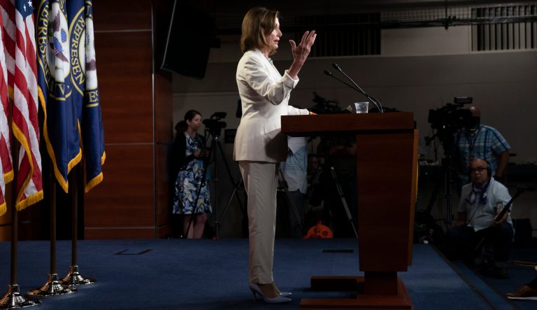 Speaker of the House Nancy Pelosi, D-Calif., holds a news conference on Capitol Hill in Washington, Wednesday, July 17, 2019.  