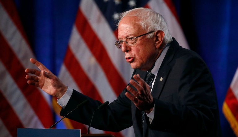 Democratic presidential candidate Sen. Bernie Sanders, I-Vt., gives a speech.