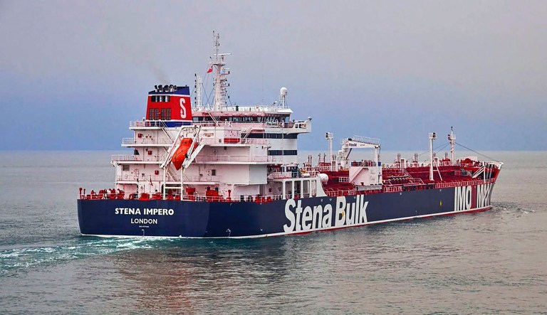In this undated photo issued Friday July 19, 2019, by Stena Bulk, showing the British oil tanker Stena Impero at unknown location, which is believed to have been captured by Iran.