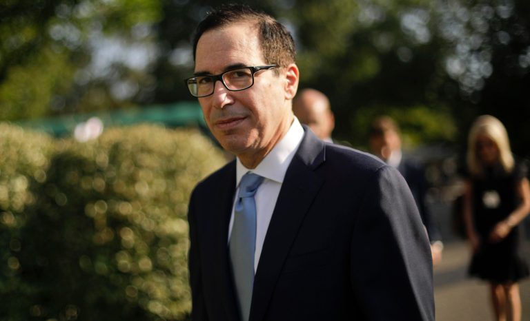 Treasury Secretary Steve Mnuchin walks away after speaking to members of the media at the White House in Washington, Wednesday, July 24, 2019. 
