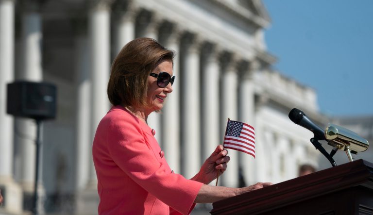 Speaker of the House Nancy Pelosi, D-Calif., and the Democratic Caucus hold an event on the House steps to highlight their agenda since taking the majority in the 2018 election, at the Capitol in Washington, Thursday, July 25, 2019.