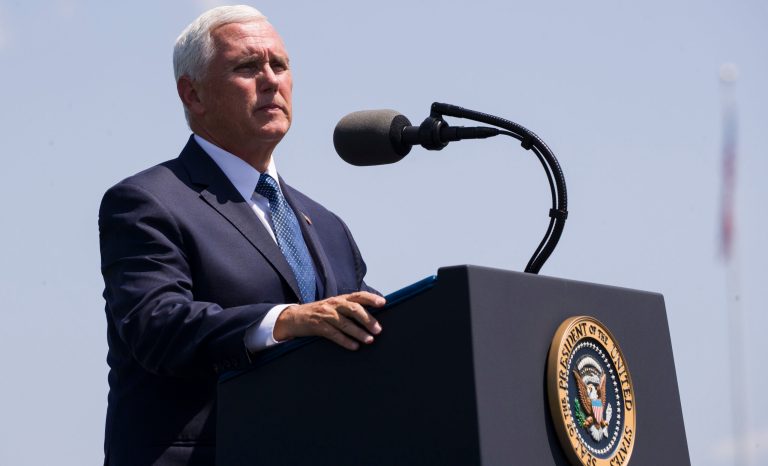 Vice President Mike Pence speaks during a full honors welcoming ceremony for Secretary of Defense Mark Esper at the Pentagon, Thursday, July 25, 2019, in Washington. 