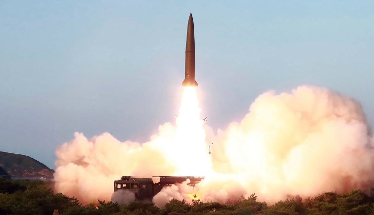 This Thursday photo provided on Friday, July 26, 2019, by the North Korean government shows a test of a missile launch in North Korea.