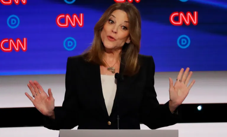 Author Marianne Williamson speaks during the first of two Democratic presidential primary debates hosted by CNN Tuesday, July 30, 2019, in the Fox Theatre in Detroit. 