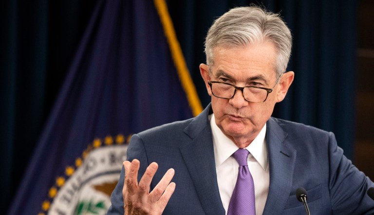 Federal Reserve Chairman Jerome Powell speaks during a news conference.