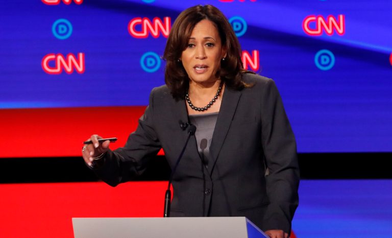 Sen. Kamala Harris, D-Calif., participates in the second of two Democratic presidential primary debates hosted by CNN Wednesday, July 31, 2019, in the Fox Theatre in Detroit. 