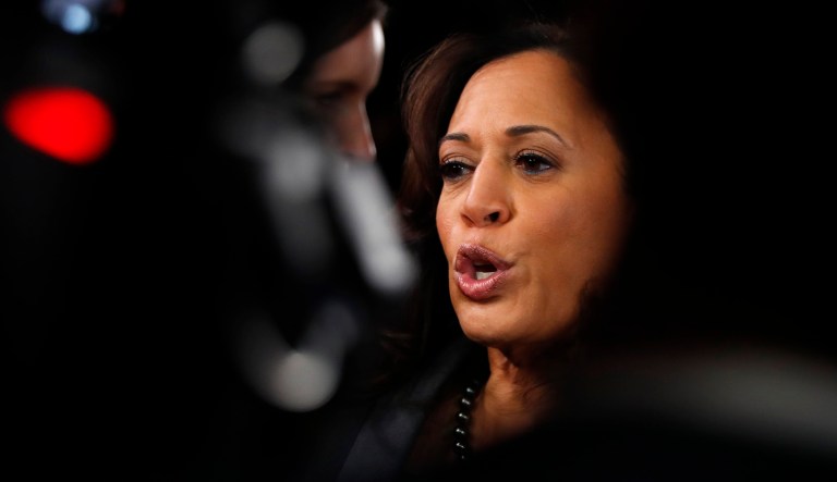 Sen. Kamala Harris, D-California, answers questions after a debate.