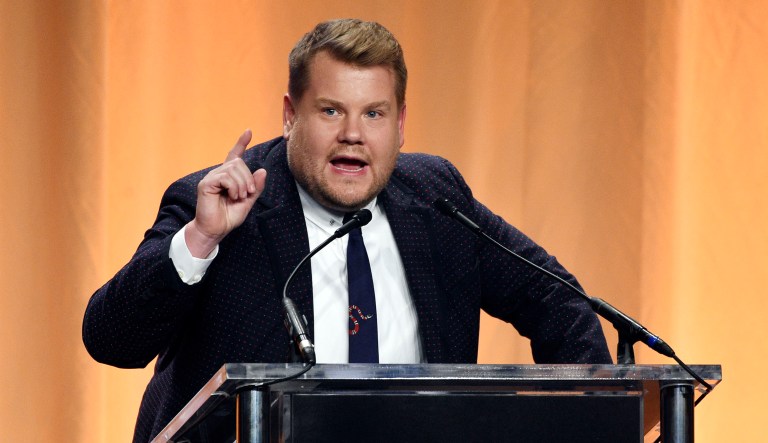 Comedian James Corden addresses an event.