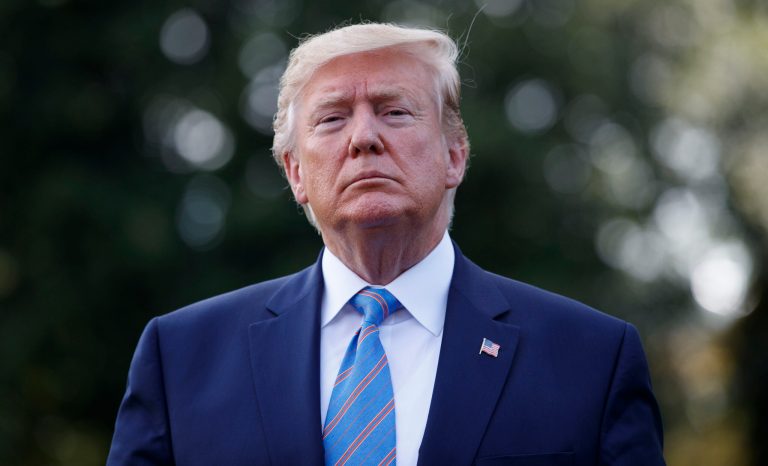 President Donald Trump pauses as he speaks to the media before leaving the White House in Washington, Friday, Aug. 2, 2019, for the short trip to Andrews Air Force Base, Md., and onto his Bedminster, N.J. golf club. 