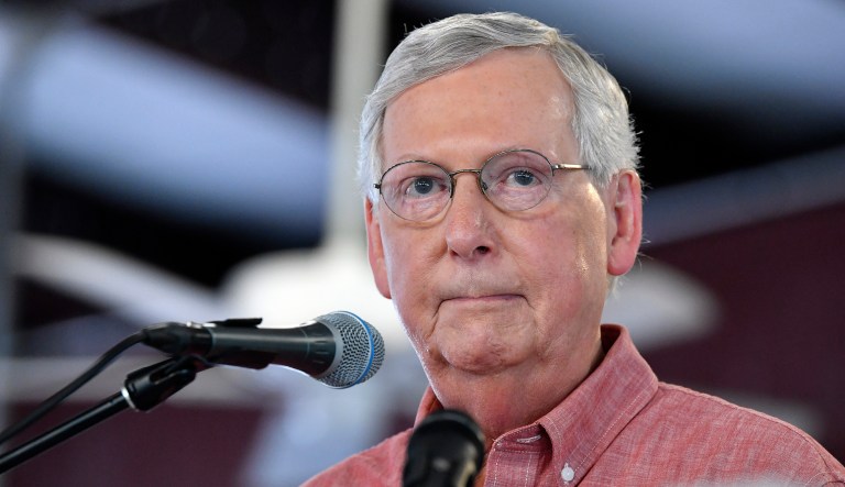 Senate Majority Leader Mitch McConnell, R-Kentucky, attends an event.