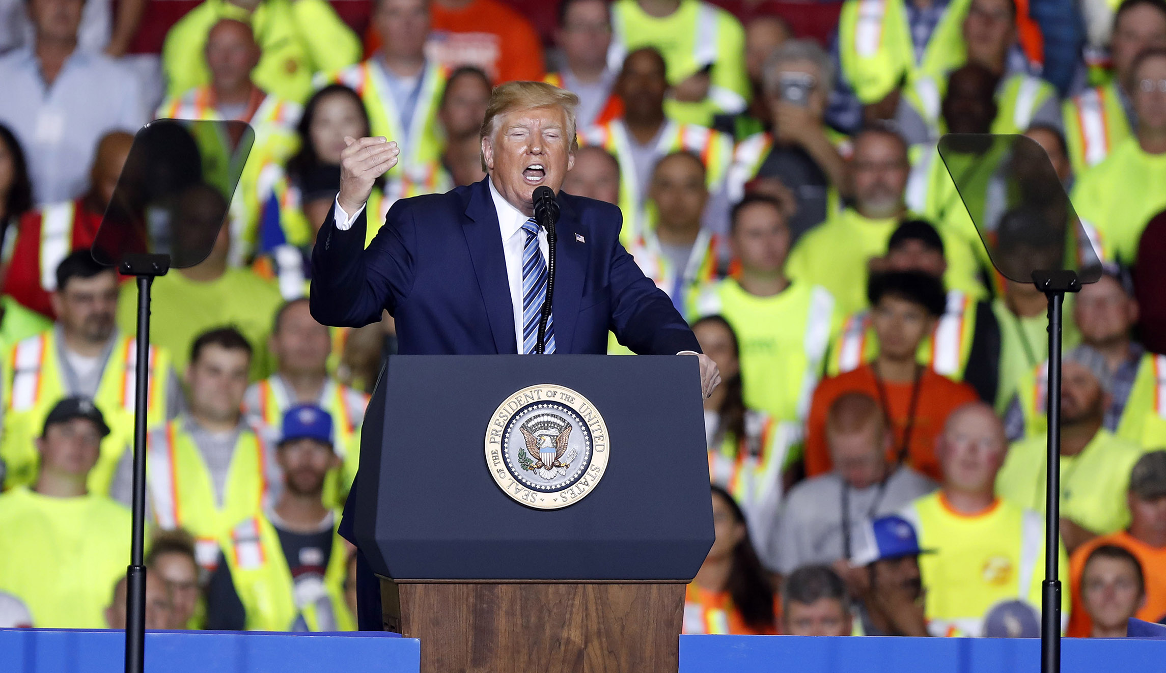 Workers at Trump speech told they had to use time off or receive no pay if they didn’t attend