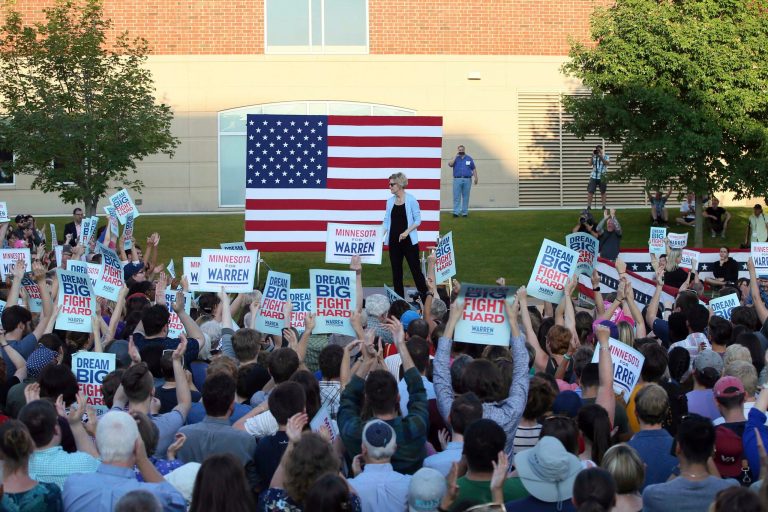 Democratic presidential candidate Elizabeth Warren, D-Mass., speaks during a rally in St. Paul, Minn.