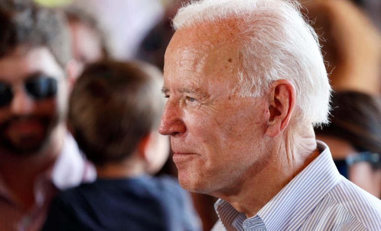 Democratic presidential candidate former Vice President Joe Biden speaks with audience members during a community event, Tuesday, Aug. 20, 2019, in Prole, Iowa. 