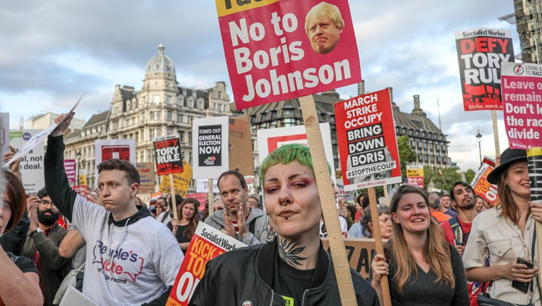 Protesters outside the House of Commons.
