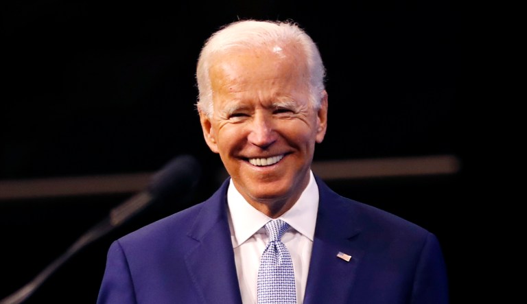 Democratic presidential candidate former Vice President Joe Biden arrives on stage.