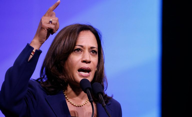 Democratic presidential candidate Sen. Kamala Harris, D-Calif., speaks during the New Hampshire state Democratic Party convention, Saturday, Sept. 7, 2019, in Manchester, NH. 