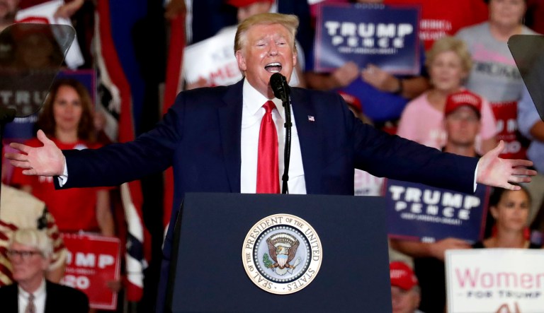 President Trump speaks at a rally.