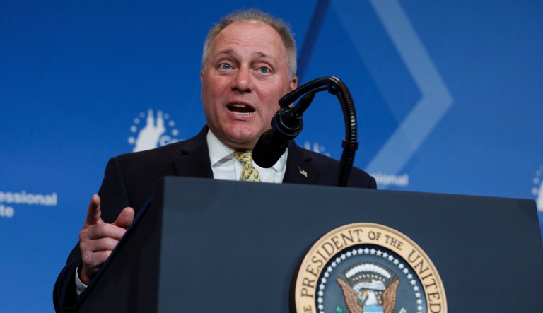Rep. Steve Scalise, R-La., speaks before President Donald Trump arrives to speak at the 2019 House Republican Conference Member Retreat Dinner in Baltimore, Thursday, Sept. 12, 2019. 