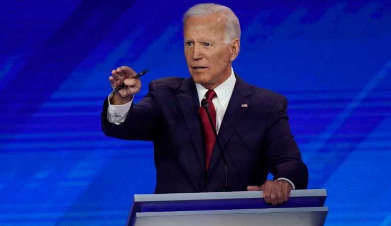 Former Vice President Joe Biden responds to a question Thursday, Sept. 12, 2019, during a Democratic presidential primary debate hosted by ABC at Texas Southern University in Houston. 