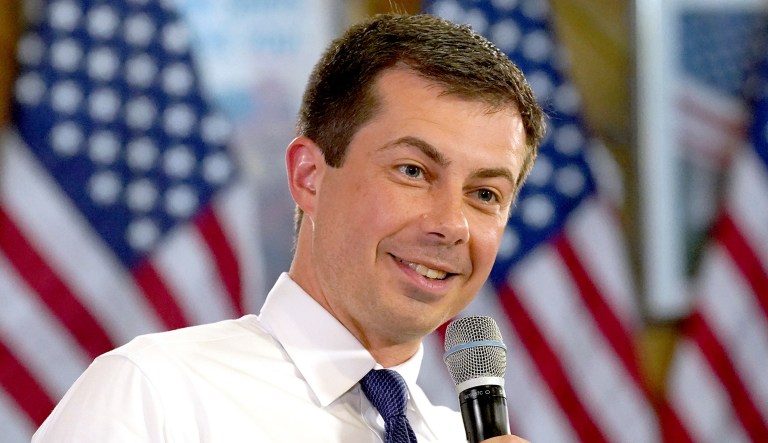 Pete Buttigieg speaks at a campaign event.
