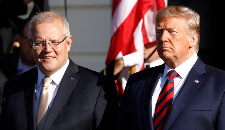 Australian Prime Minister Scott Morrison and President Trump are seen.