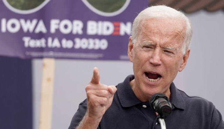 Democratic presidential candidate and former Vice President Joe Biden speaks in Iowa.