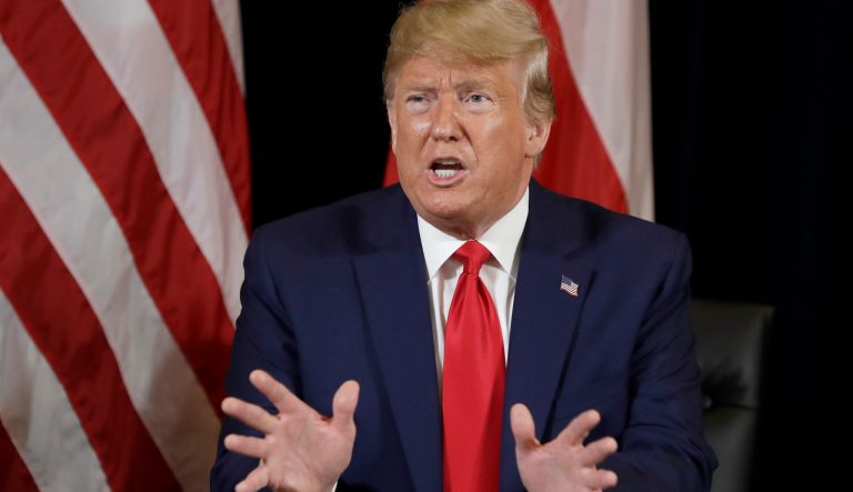 President Donald Trump speaks as he meets with Polish President Andrzej Duda at the InterContinental Barclay hotel during the United Nations General Assembly, Monday, Sept. 23, 2019, in New York. 