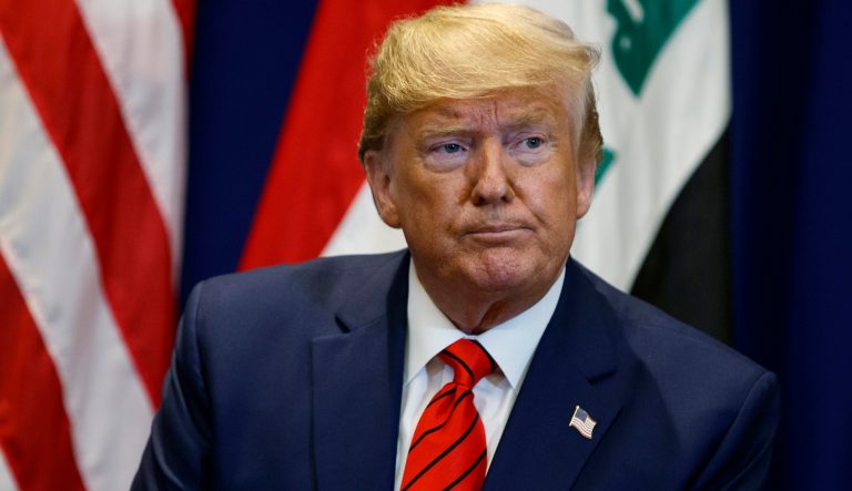 President Donald Trump speaks during a meeting with Iraqi President Barham Salih at the Lotte New York Palace hotel during the United Nations General Assembly, Tuesday, Sept. 24, 2019, in New York. 