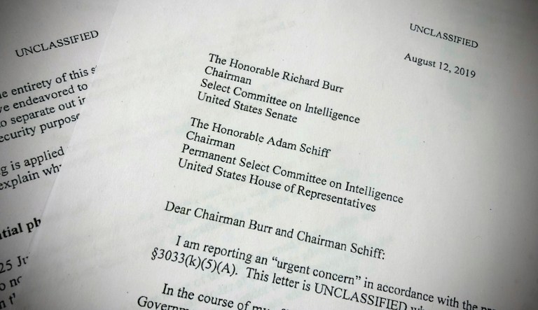 This is a redacted version of the whistleblower complaint at the center of the Trump impeachment investigation, released by the House Intelligence Committee, on Thursday in Washington.  