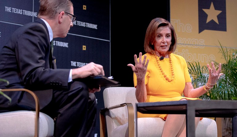 Speaker of the House Nancy Pelosi, D-California, speaks during an interview at The Texas Tribune Festival on Saturday, Sept. 28, 2019, in Austin, Texas.