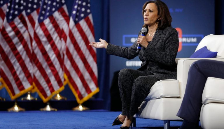 Democratic presidential candidate Sen. Kamala Harris, D-Calif., speaks during a gun safety forum Wednesday, Oct. 2, 2019, in Las Vegas. 