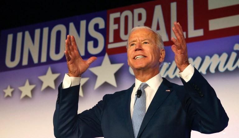 Former Vice President and Democratic presidential candidate Joe Biden speaks in SEIU Unions For All Summit on Friday, Oct. 4, 2019, in Los Angeles.