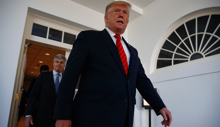 President Donald Trump arrives for an event to honor the 2019 Stanley Cup Champion St. Louis Blues, in the Rose Garden of the White House, Tuesday, Oct. 15, 2019, in Washington. 