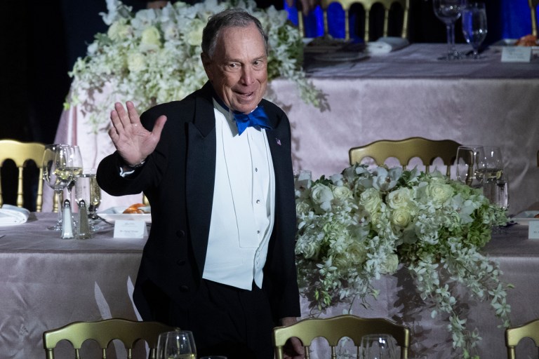 Michael Bloomberg arrives for the 74th Annual Alfred E. Smith Memorial Foundation Dinner, Thursday, Oct. 17, 2019, in New York.