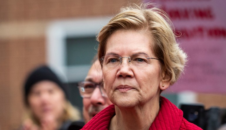 Presidential candidate Sen. Elizabeth Warren, D-Massachusetts, joins striking Chicago Teachers Union and SEIU Local 73 members for a speech on the picket line outside Oscar DePriest Elementary School on the West Side, Tuesday morning, Oct. 22, 2019. 